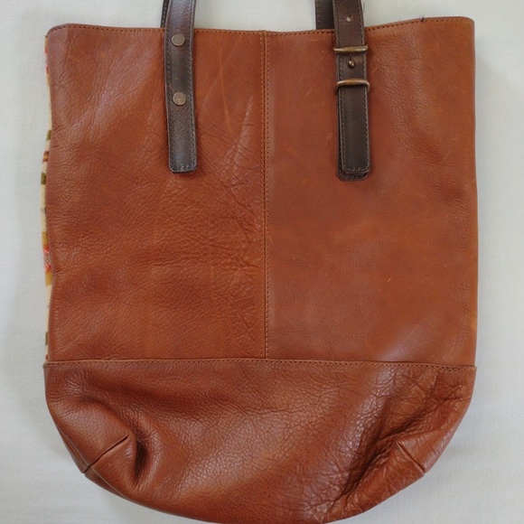 Pendleton Wyeth Trail Tote Open Top Wool & Leather Bag Southwest Aztec Print - Picture 4 of 15